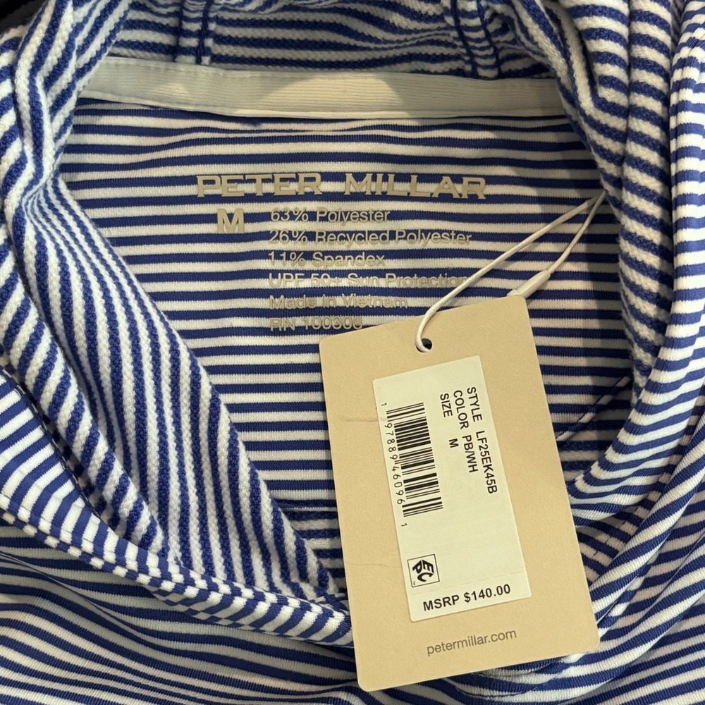 Peter Millar Hoodie Womens Medium Blue White Striped Sun Protection Preppy Golf - Picture 6 of 7